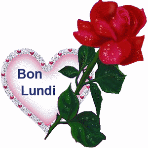 Gif animé Bon lundi coeur et rose rouge